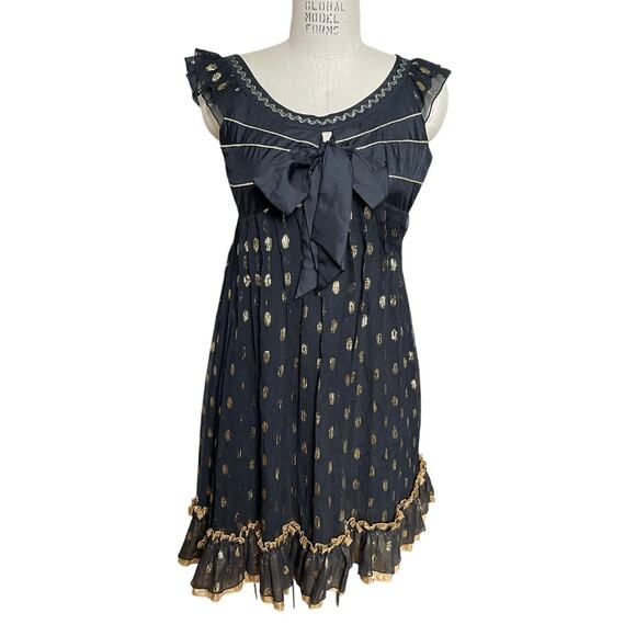 Marc Jacobs Dresses & Skirts - Marc Jacobs Vintage Dot Dress Women’s Size 2 Black Gold Knee Length Y2K
